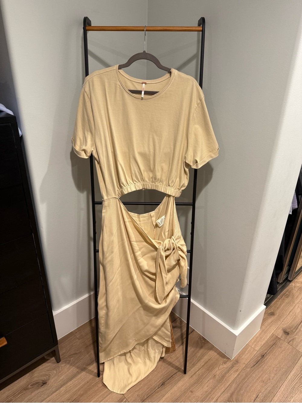 Free People Beige Cutout Tie-Waist Dress